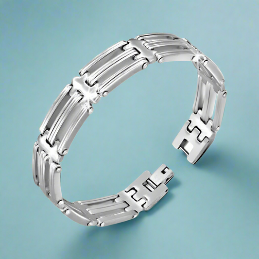 Bold Stainless Steel Cut-Out Link Bracelet for Men - Timeless & Durable