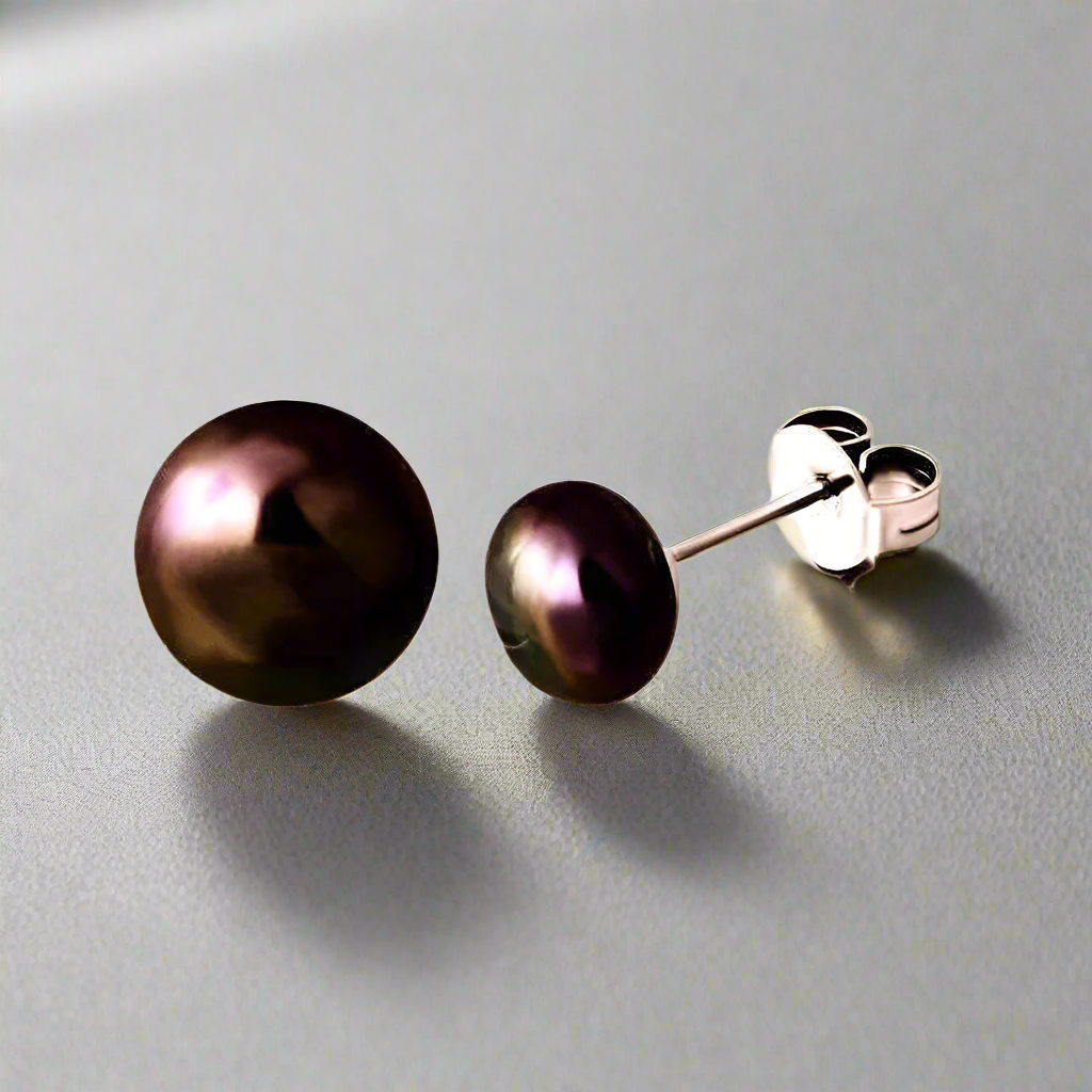 Peacock Iridescent Black 7mm Genuine Cultured Pearl Stainless Steel 316 Hypo-Allergenic Stud Earrings for Women