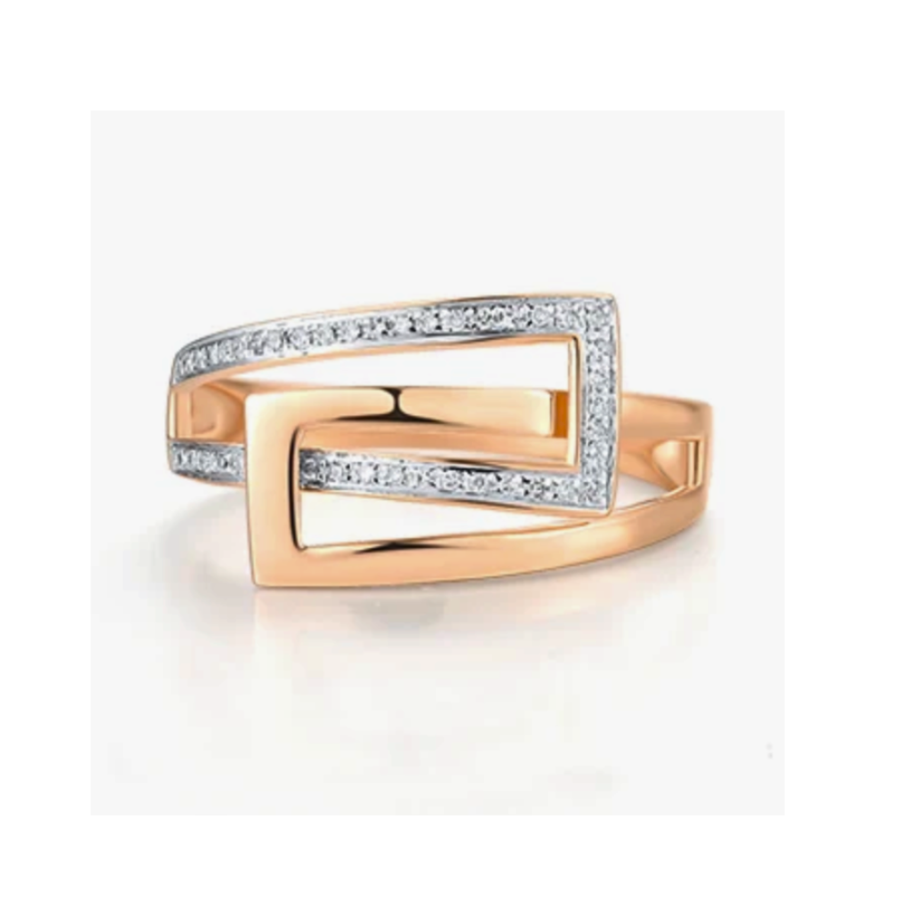 Intertwined Geometric 14K Solid Rose Gold Natural White Diamonds Ring Band for Women