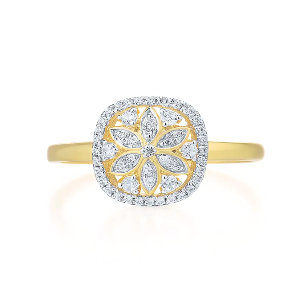 Flower Design 14K Solid Yellow Gold with 51 Natural Diamonds Ring Band for Women