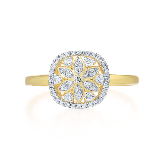 Flower Design 14K Solid Yellow Gold with 51 Natural Diamonds Ring Band for Women