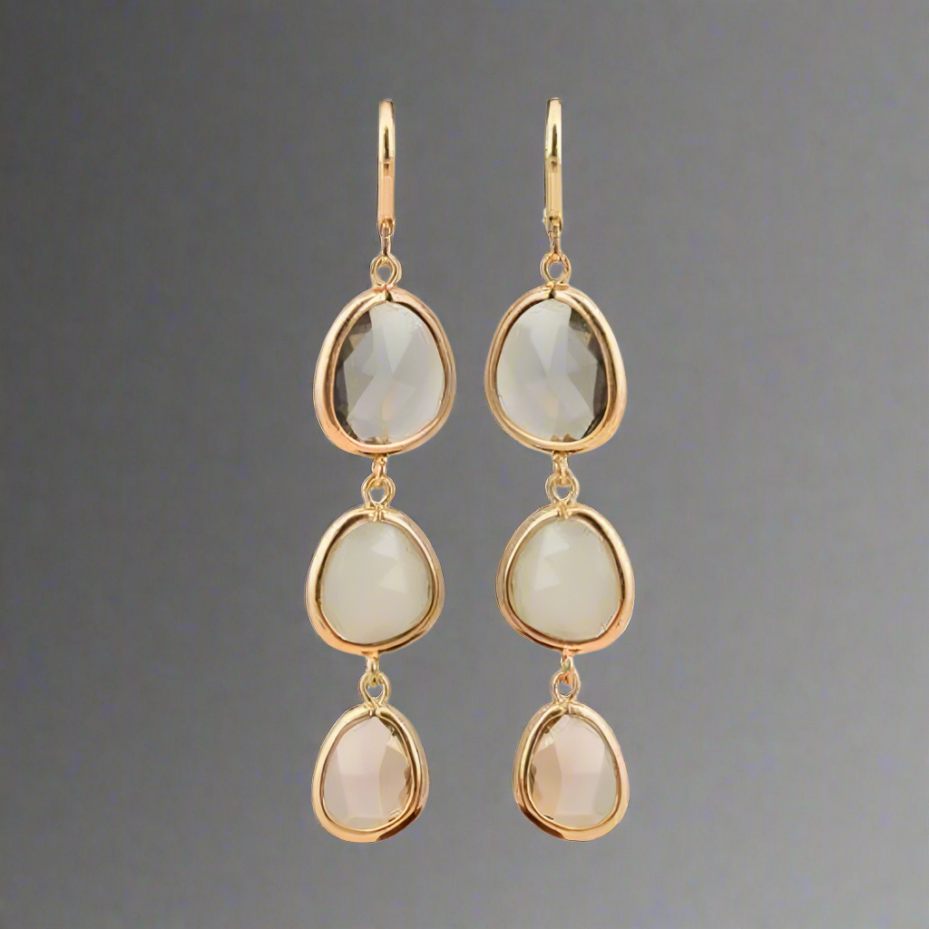 Shades Graduated Tri-Tone Dangling Crystal Lever Back Earrings ~ Five Colors to Choose