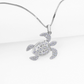 La Mer Pavé Sea Turtle Sterling Silver IOBI Simulated Diamond Pendant for Woman Bridal Engagement Wedding Anniversary Gift