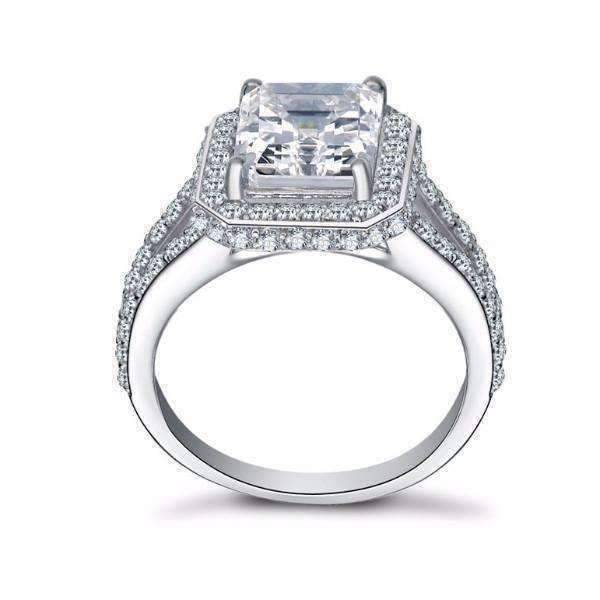 Feshionn IOBI Rings Empress 3CT Emerald Cut Halo Split Shank IOBI Cultured Diamond Ring