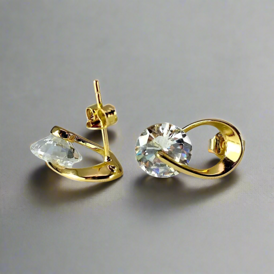 14K Gold Plated Hugging OB Simulated Diamond Cz Stud Earrings for Woman