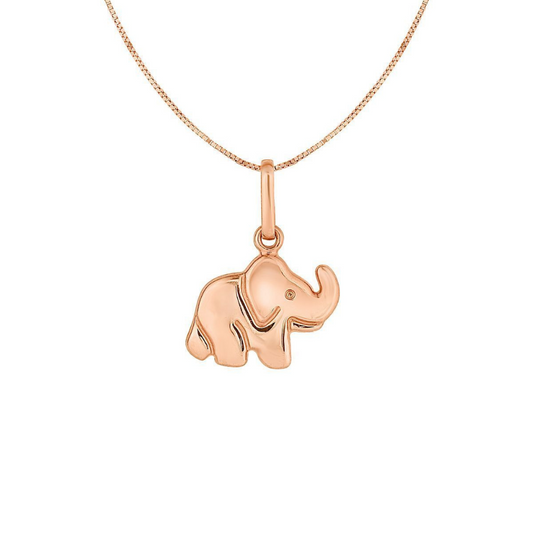 Elephant 10K Gold Rose Shiny Pendant Necklace 18 inches Box Chain For Woman