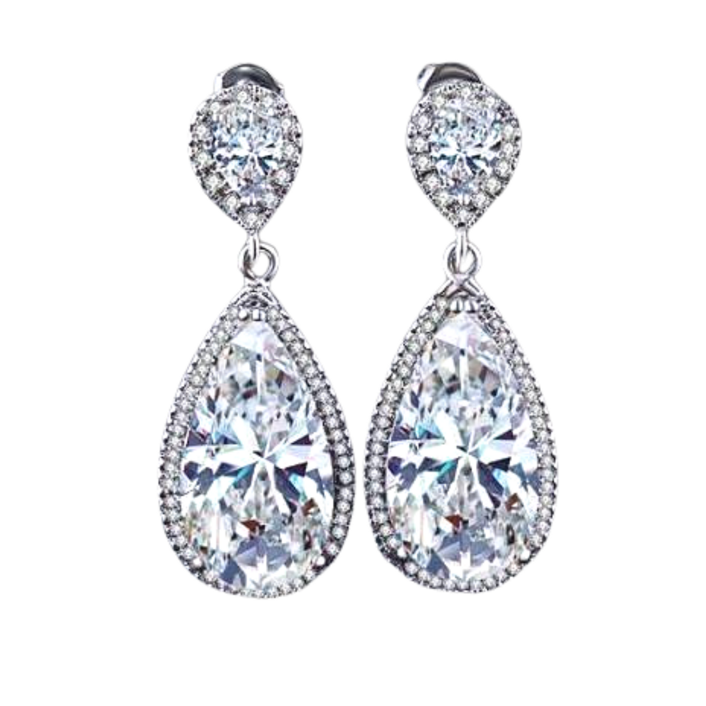 14K White Gold Plated Diamond White Stardust Infused 25.5 CTW Pear Shape Austrian Crystal Chandelier Earrings for Women Special Occasion