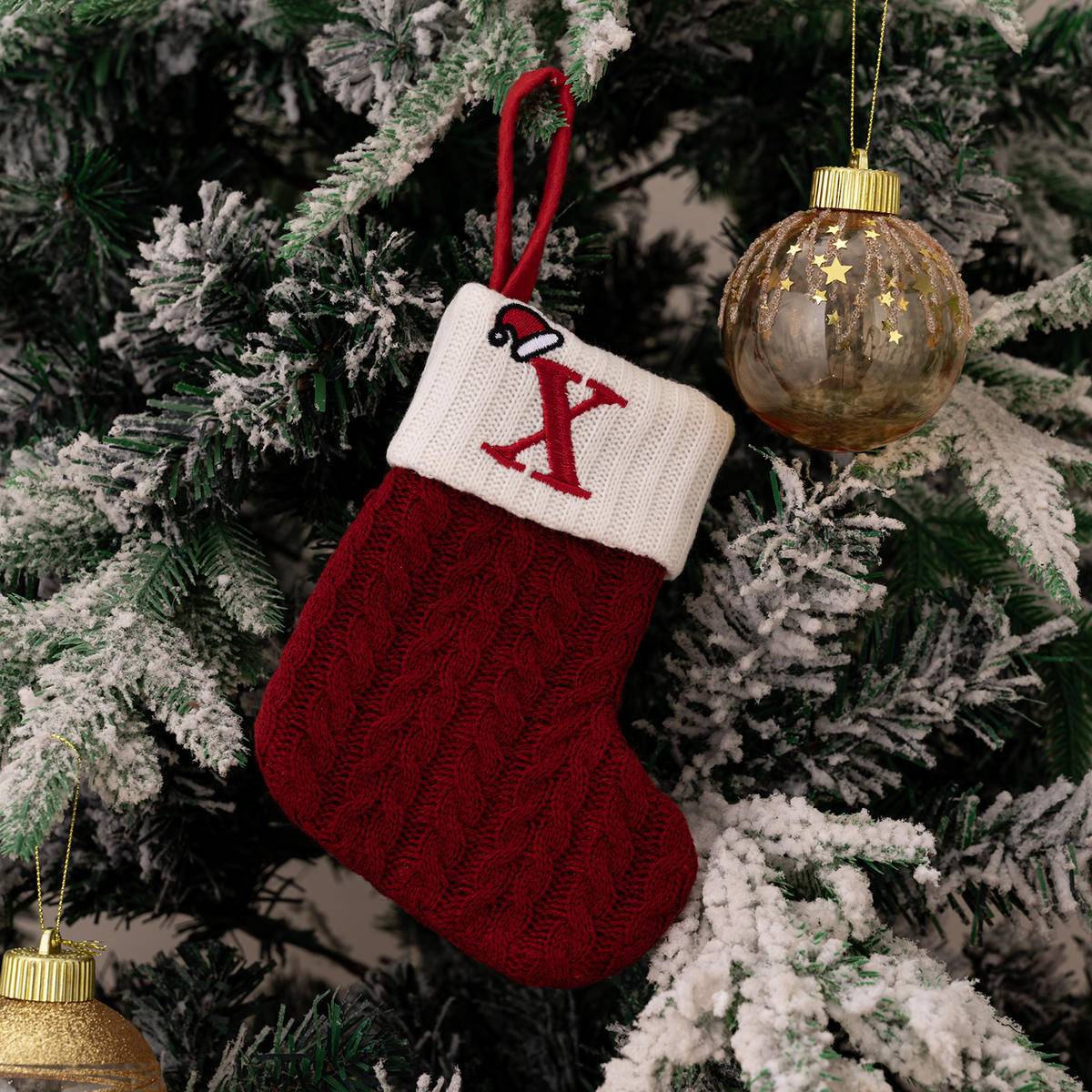 Red Letters Embroidery Hanging Socks Christmas Ornametns