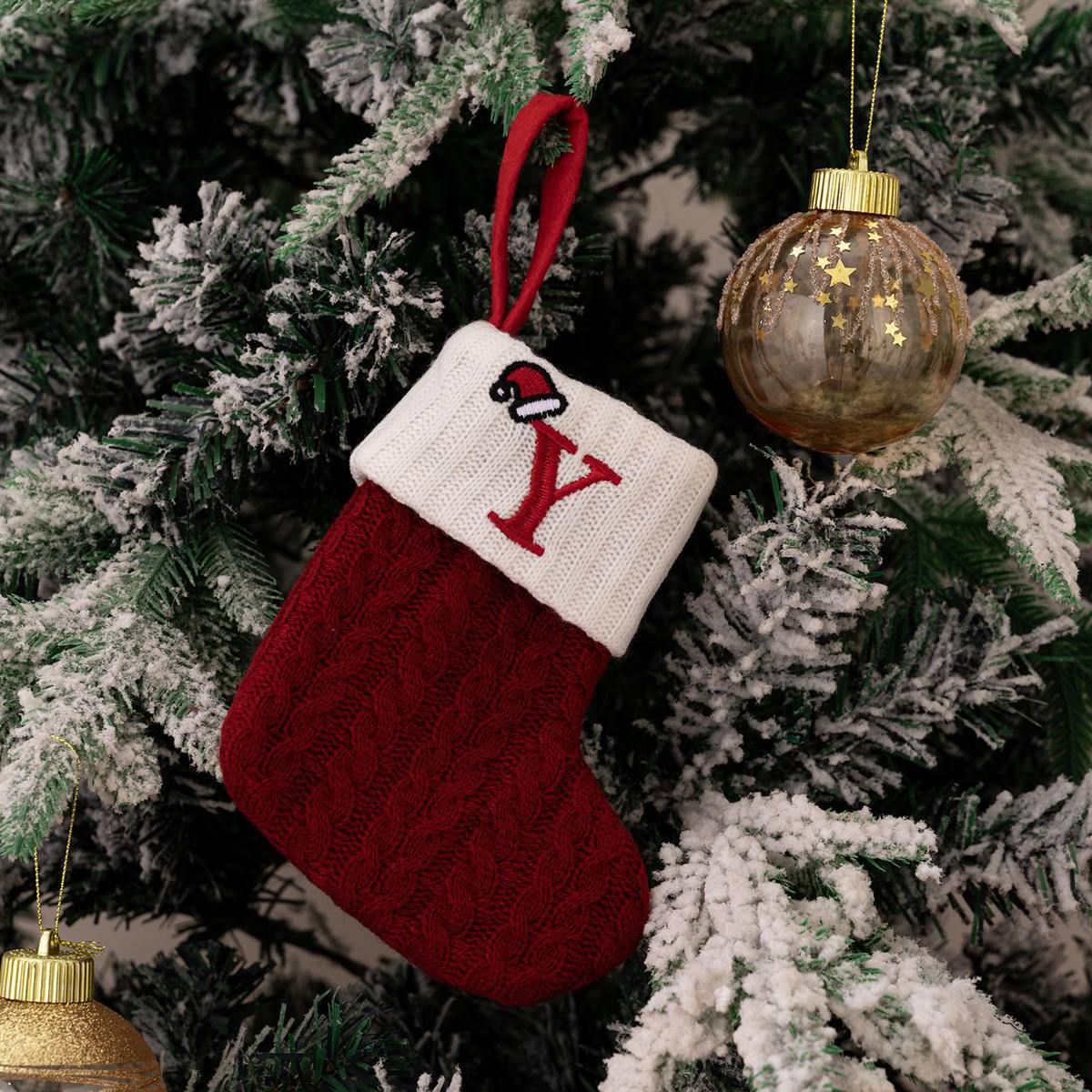 Red Letters Embroidery Hanging Socks Christmas Ornametns