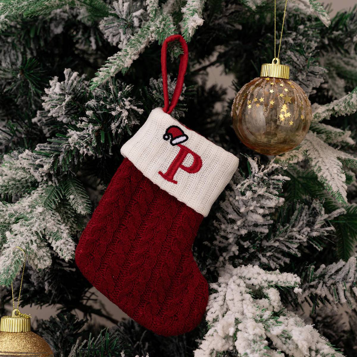 Red Letters Embroidery Hanging Socks Christmas Ornametns