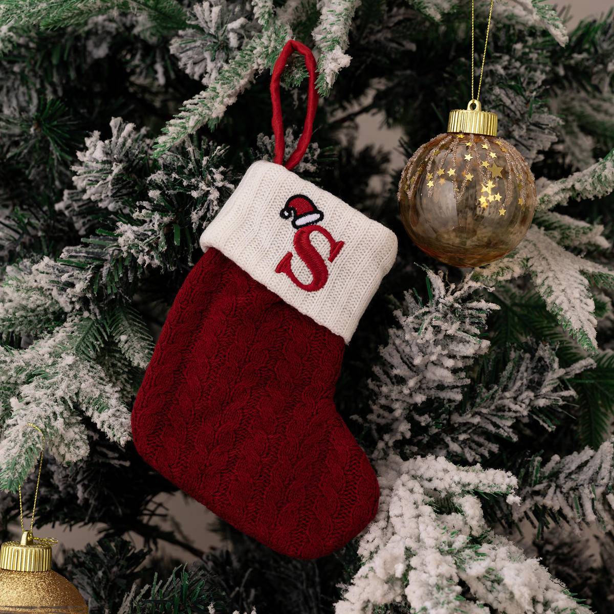 Red Letters Embroidery Hanging Socks Christmas Ornametns