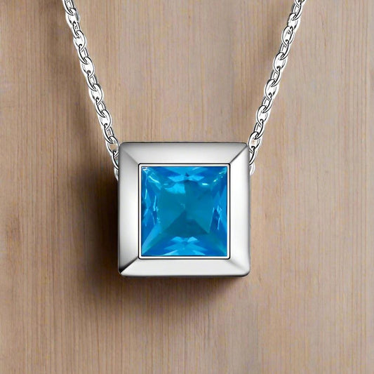 Aquarium Silver Cube Set Floating Necklace for Women