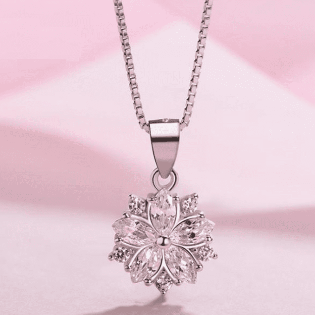 Azalea Blossoms Cubic Zirconia 14K White Gold Plated Necklace for Women