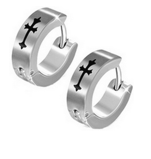 Thin Black Symbols Huggie Hoop Stainless Steel Earrings - Eight Designs