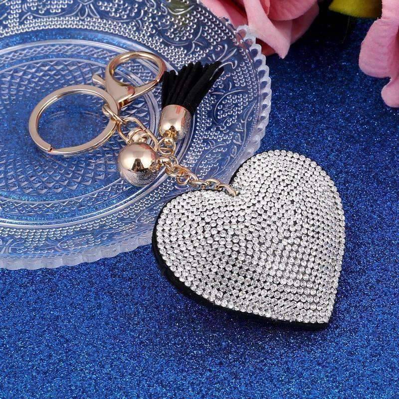 Puffed Heart Crystal Purse Charm Keychain - In Five Colors for Woman