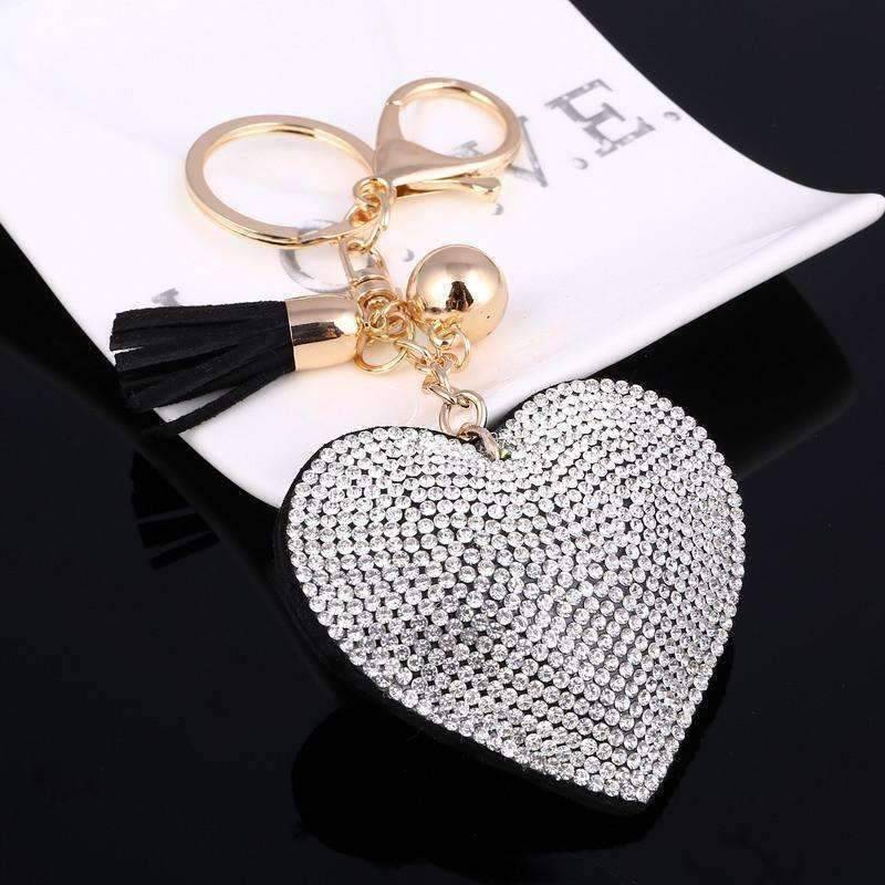 Puffed Heart Crystal Purse Charm Keychain - In Five Colors for Woman