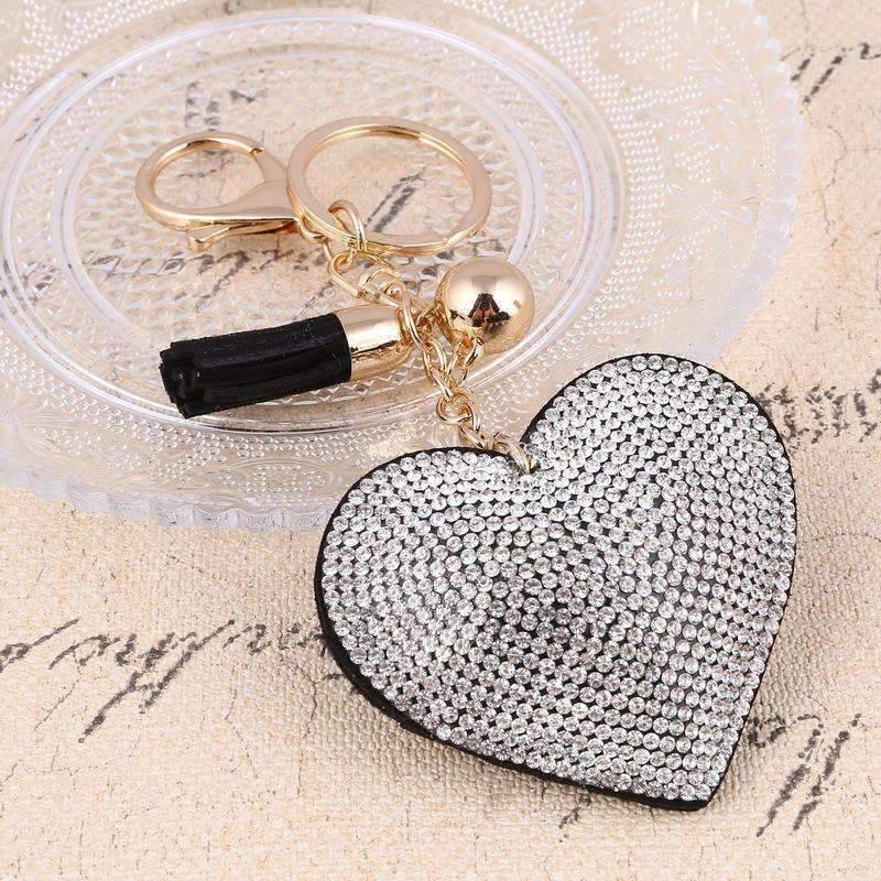 Puffed Heart Crystal Purse Charm Keychain - In Five Colors for Woman