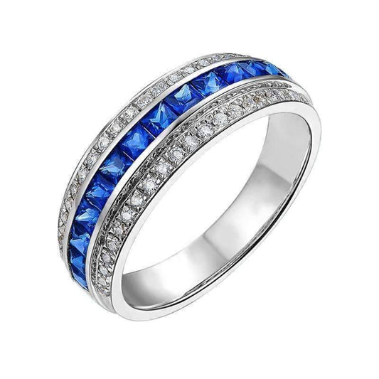 Dyanah En Bleu 1.32CTW Channel Set Princess and Pavé Band OB Simulated Diamond Ring for Women Bridal Engagement Wedding Anniversary Gift