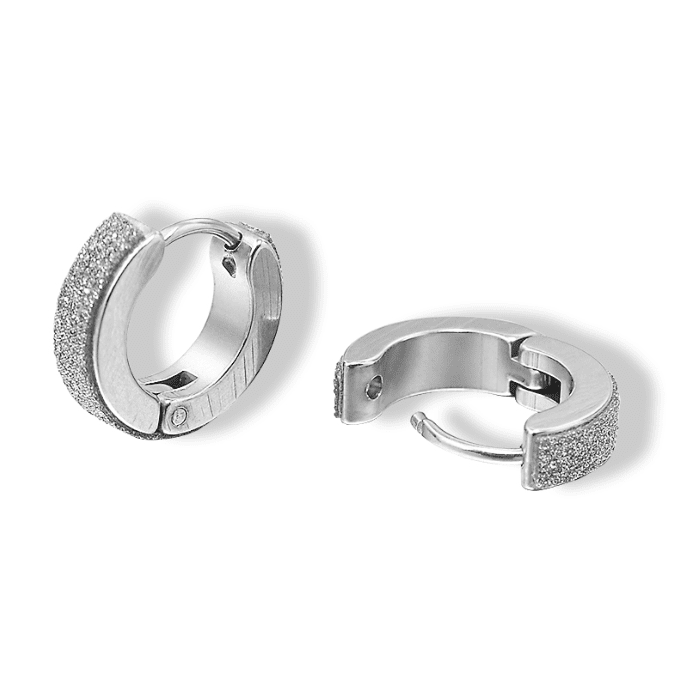 Sandblasted Huggie Hoop Stainless Steel Earrings - For Men or Women