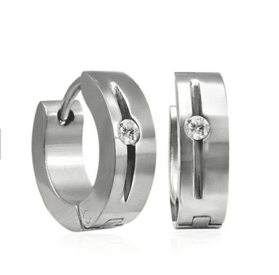 CZ in Stainless Steel Huggie Hoop Earrings - For Men or Women