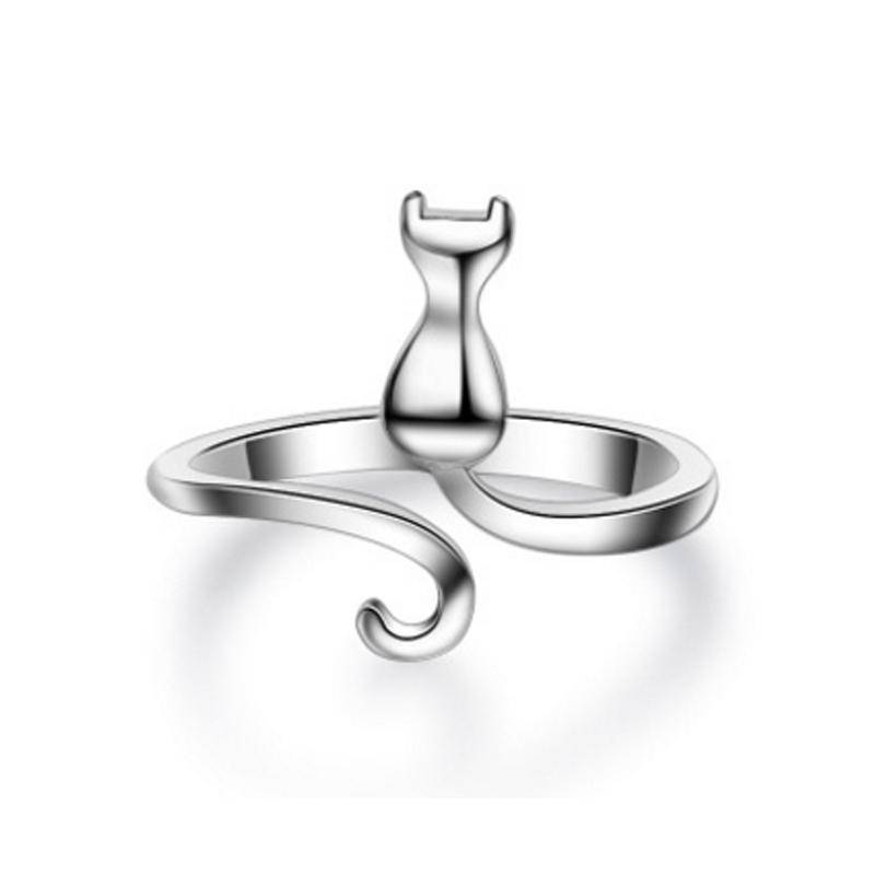 Kitty Silhouette Adjustable Animal Wrap Ring for Women