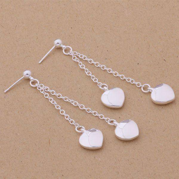 Chains of Love Silver Dangling Hearts Earrings