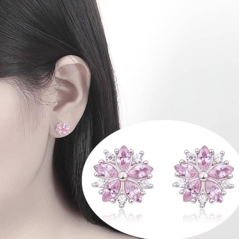 Cherry Blossoms Cubic Zirconia 14K White Gold Plated Earrings for Women