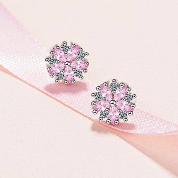 Cherry Blossoms Cubic Zirconia 14K White Gold Plated Earrings for Women