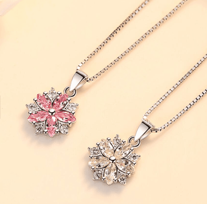 Cherry Blossoms Cubic Zirconia 14K White Gold Plated Necklace for Women