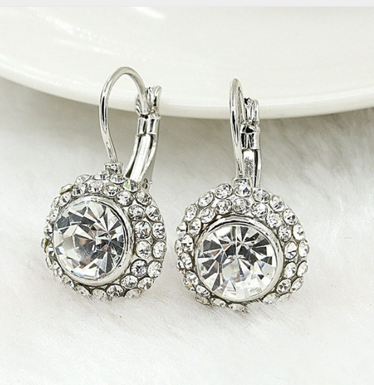 Crystal Clear on White Gold Bezel Set IOBI Crystals Earrings