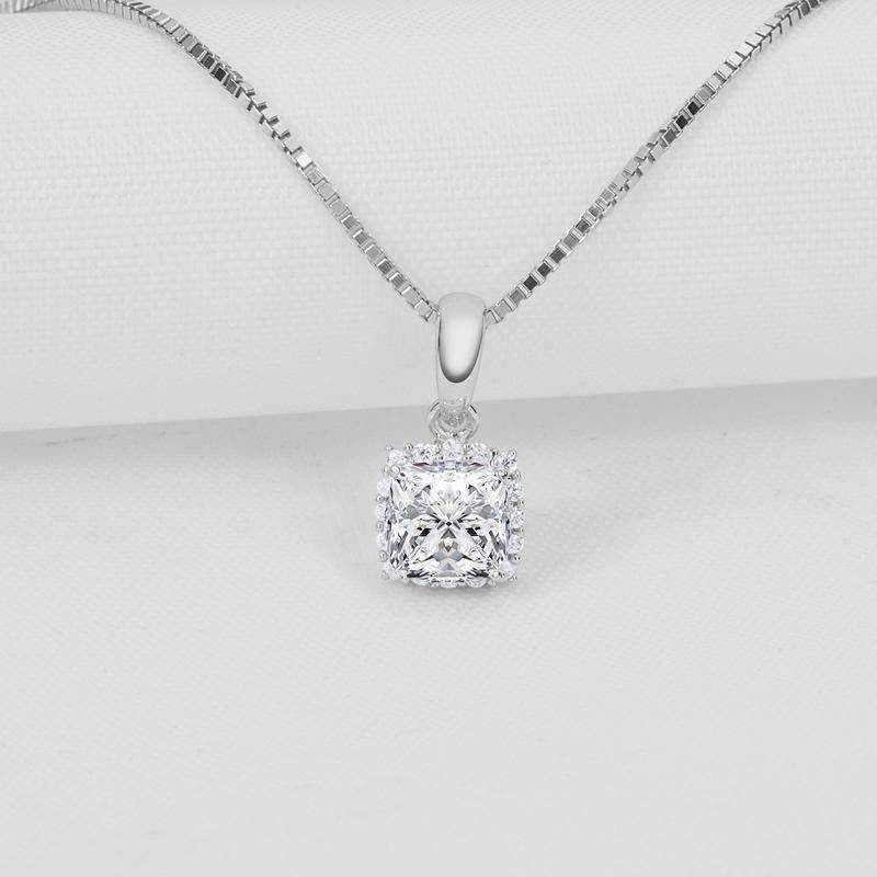 Delilah .5CT Cushion Cut Halo OB Simulated Diamond Solitaire Pendant for Women Bridal Engagement Wedding Anniversary Gift