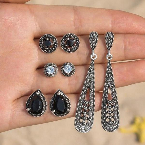 Mix & Match Elegant Black Four Piece Earring Ensemble