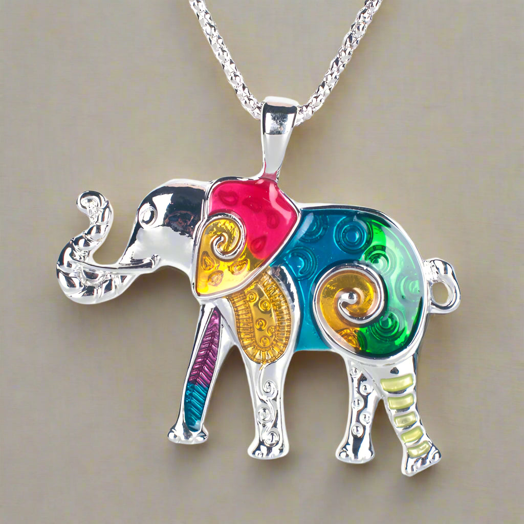 Eclectic Elephant Enamel Necklace For Woman