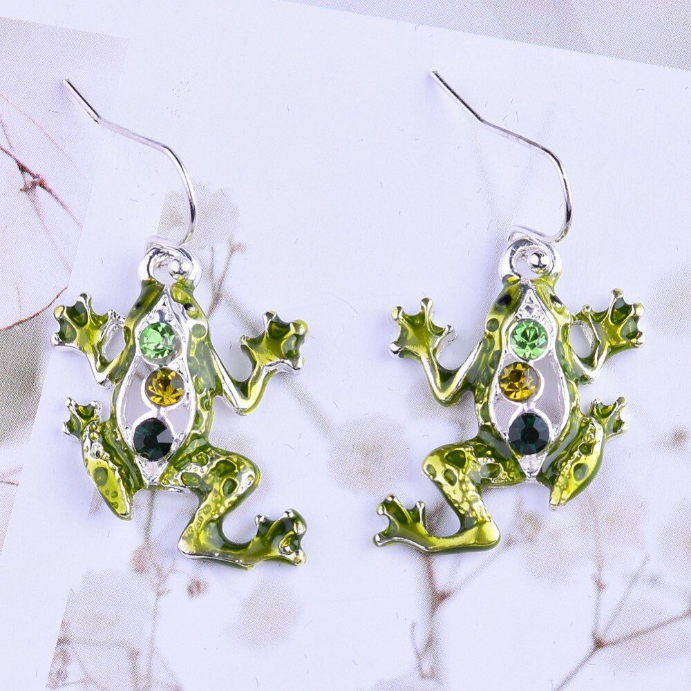 Fabulous Frog Enamel & CZ Necklace & Earrings Set for Woman