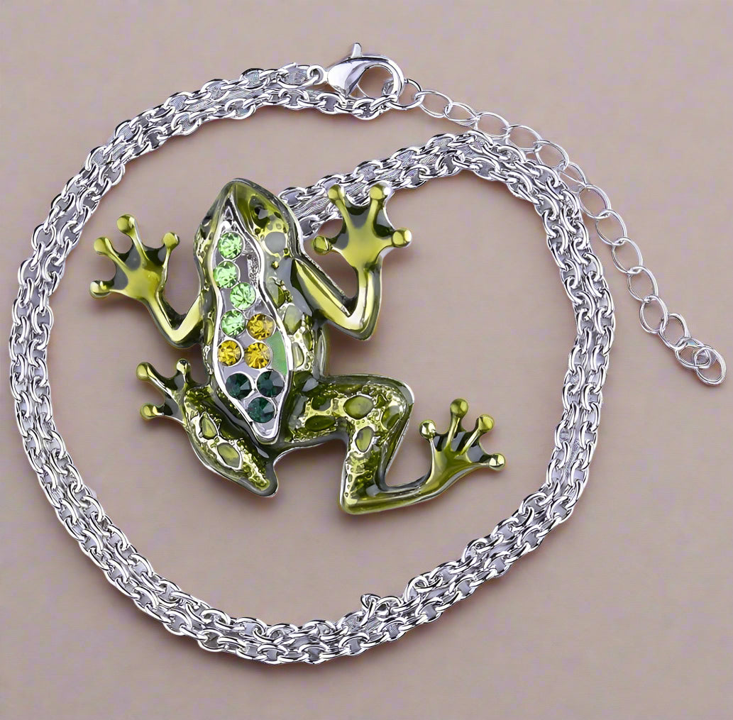 Fabulous Frog Enamel & CZ Pendant Necklace for Woman