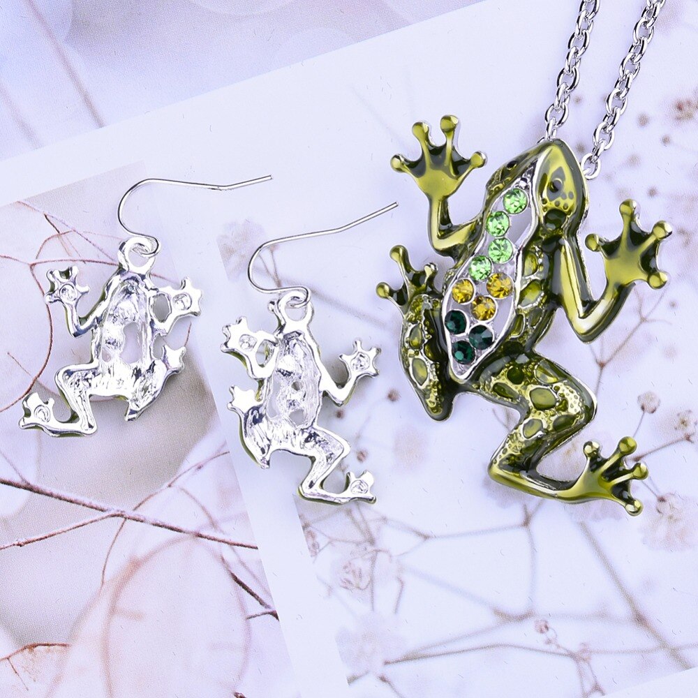 Fabulous Frog Enamel & CZ Necklace & Earrings Set for Woman