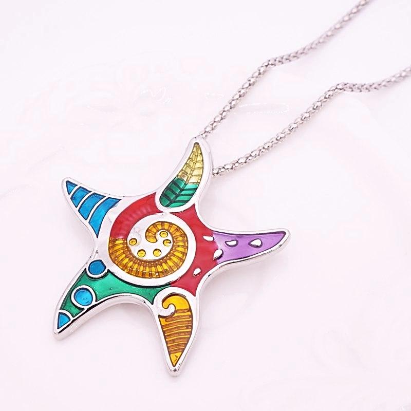 Showy Starfish Enamel Pendant Necklace