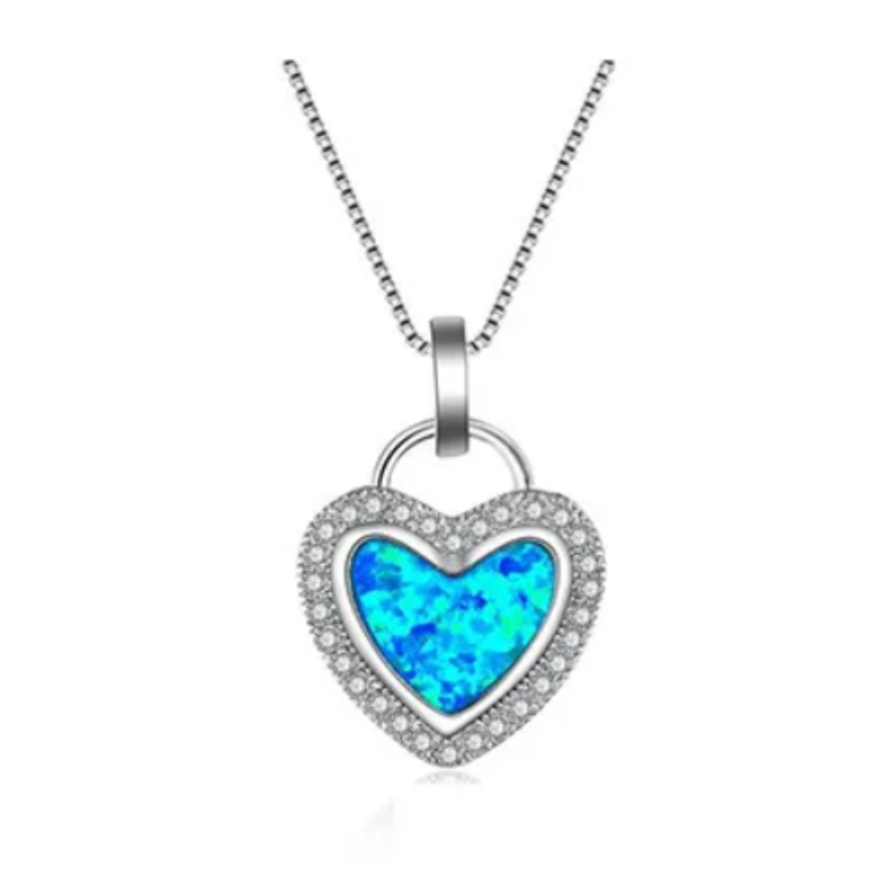 14K White Gold Plated Deep Blue Sea Turtle Animal Frog Crab Cat Heart Opal Blue Enamel Cz Pendant Necklace for Woman Special Occasion Birthdays Holidays