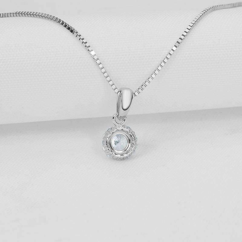 Flora .36CT Round Cut Halo OB Simulated Diamond Solitaire Sterling Silver Pendant for Women Bridal Engagement Wedding Anniversary Gift