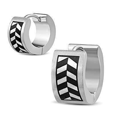 Black Tribal Huggie Hoop Stainless Steel Earrings - Six Designs