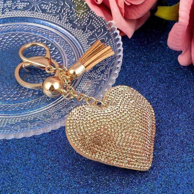 Puffed Heart Crystal Purse Charm Keychain - In Five Colors for Woman