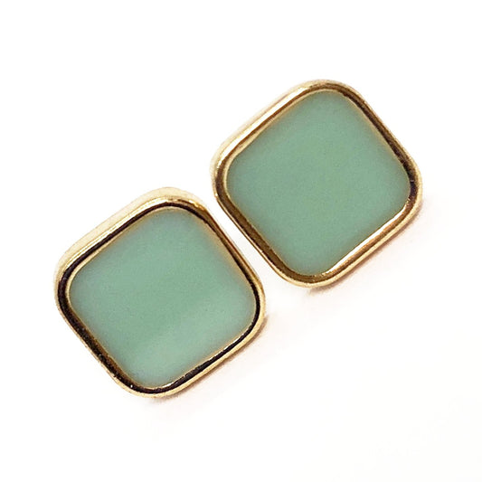 Geometric Mint Button Stud Earrings