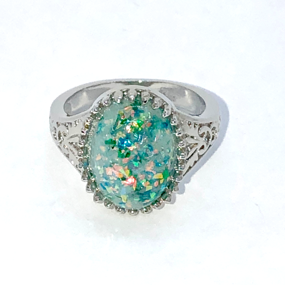 Vintage Green Opal Cabochon Ring