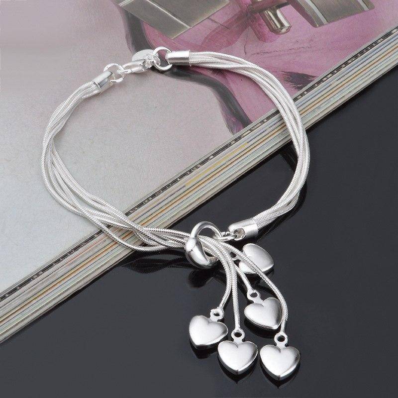 Heart Strings Multi Strand Silver Tassel Bracelet For Woman