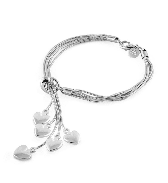 Heart Strings Multi Strand Silver Tassel Bracelet For Woman