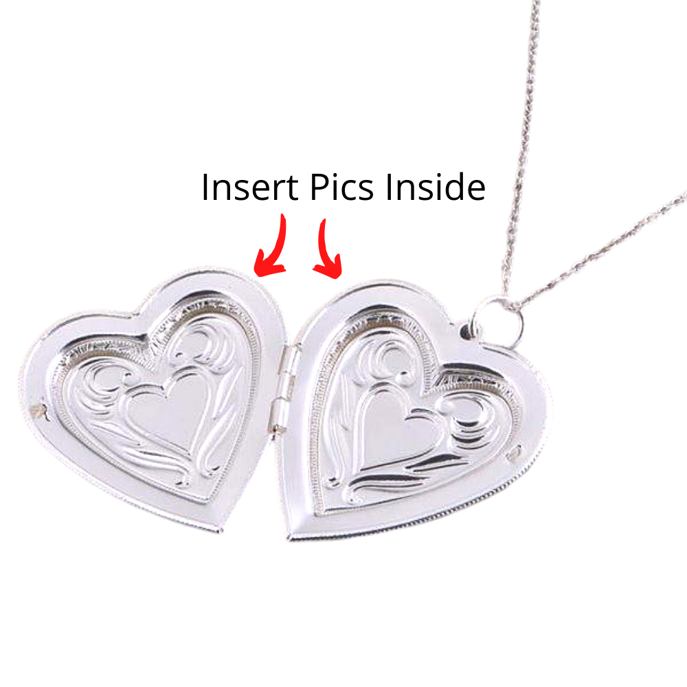 Lovely Embossed Oversize Silver Heart Locket Necklace for Woman