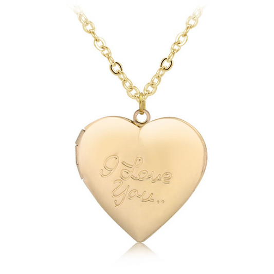 I Love You Yellow Gold Heart Locket Necklace For Woman