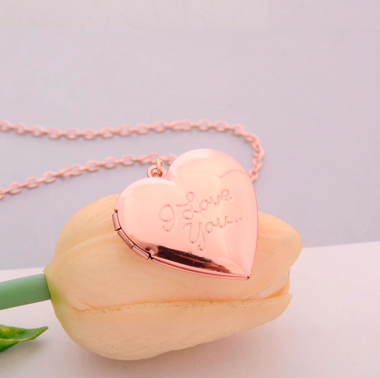 I Love You Rose Gold Heart Locket Necklace For Woman