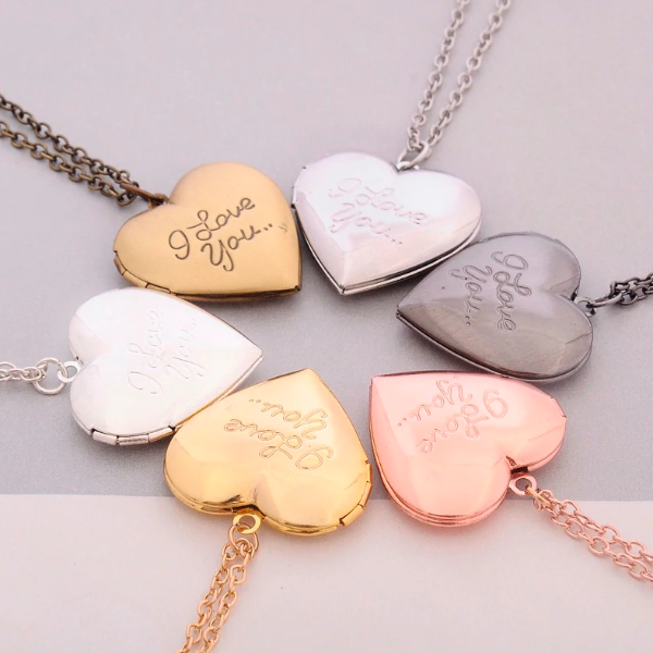 I Love You Yellow Gold Heart Locket Necklace For Woman