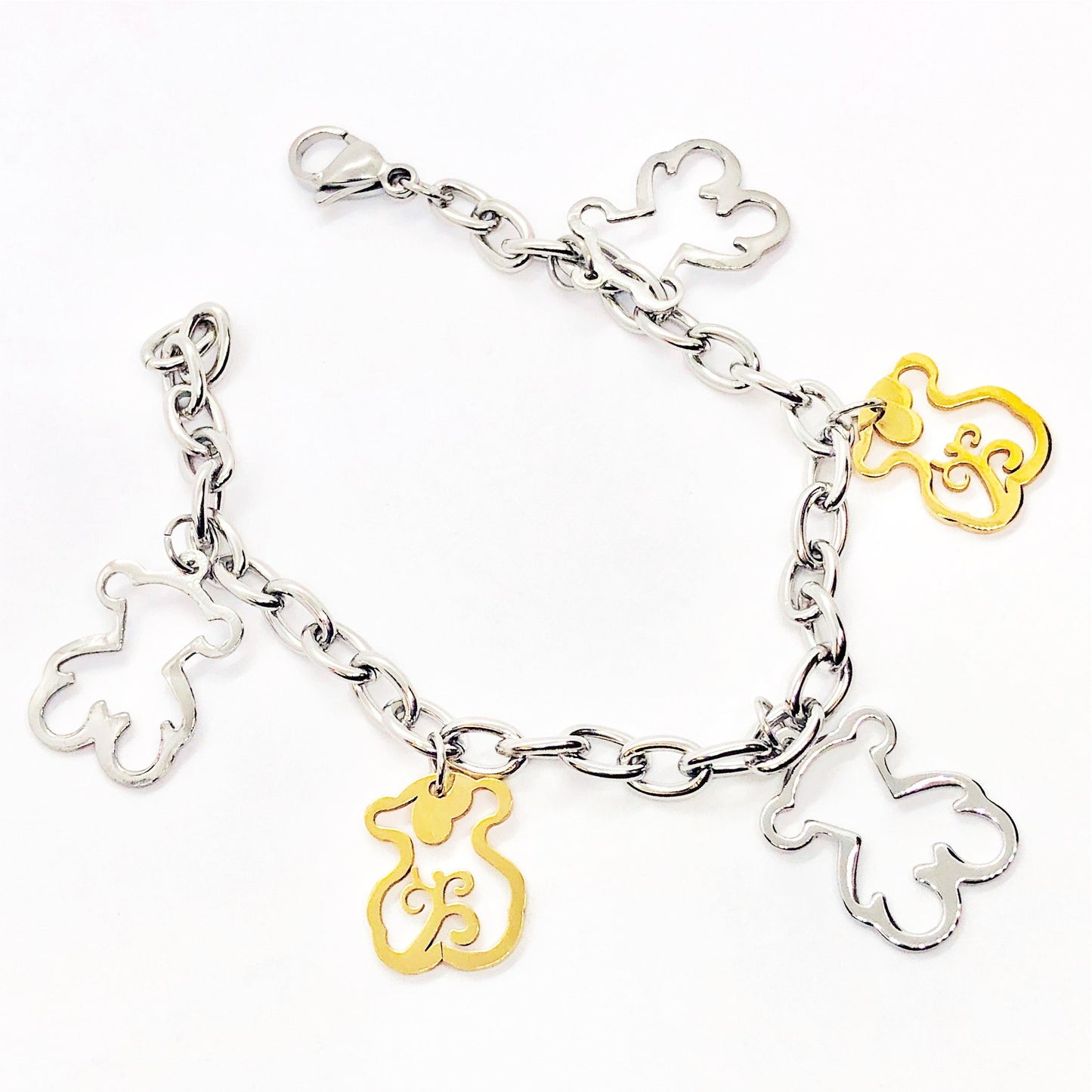 Teddy Bear Chain Two Tone Stainless Steel Bracelet